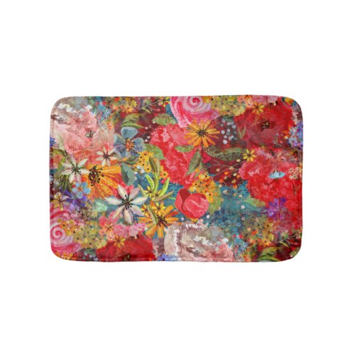 Bright Colourful Large Abstract Floral Pattern Bath Mat