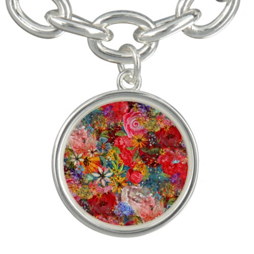 Bright Colourful Large Abstract Floral Pattern Bracelet