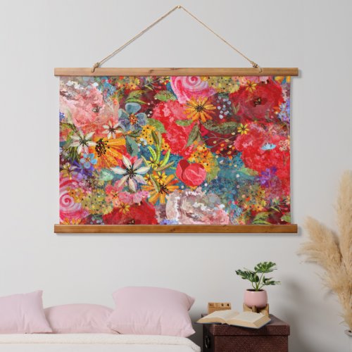 Bright Colourful Large Abstract Floral Pattern Hanging Tapestry