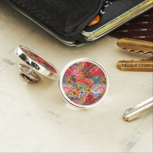 Bright Colourful Large Abstract Floral Pattern Lapel Pin