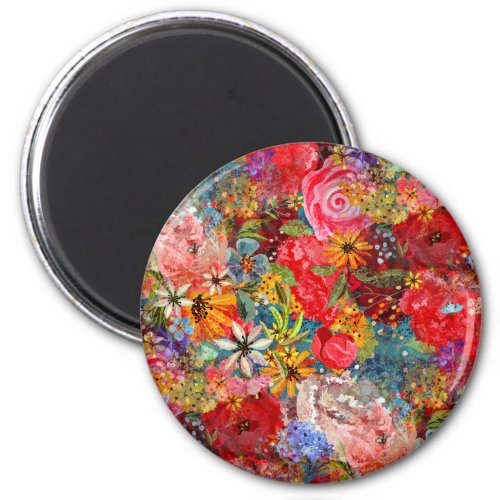 Bright Colourful Large Abstract Floral Pattern Magnet