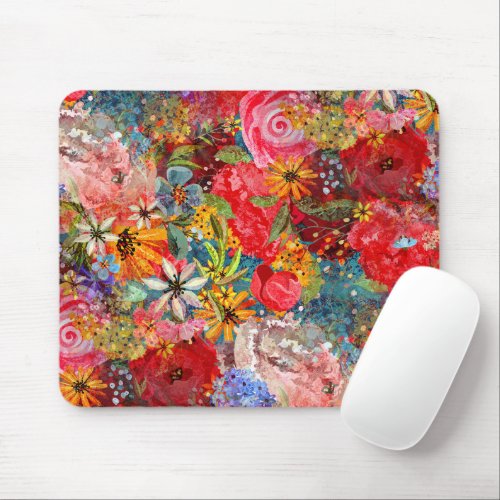 Bright Colourful Large Abstract Floral Pattern Mouse Pad