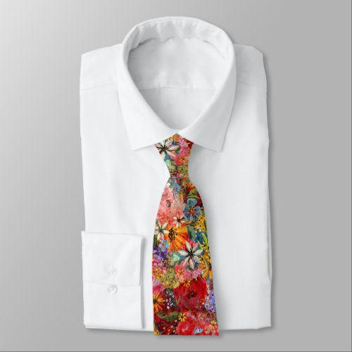 Bright Colourful Large Abstract Floral Pattern Neck Tie