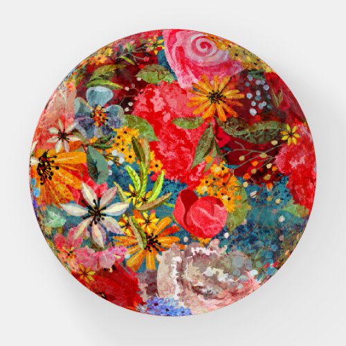 Bright Colourful Large Abstract Floral Pattern Paperweight