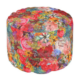 Bright Colourful Large Abstract Floral Pattern Pouf