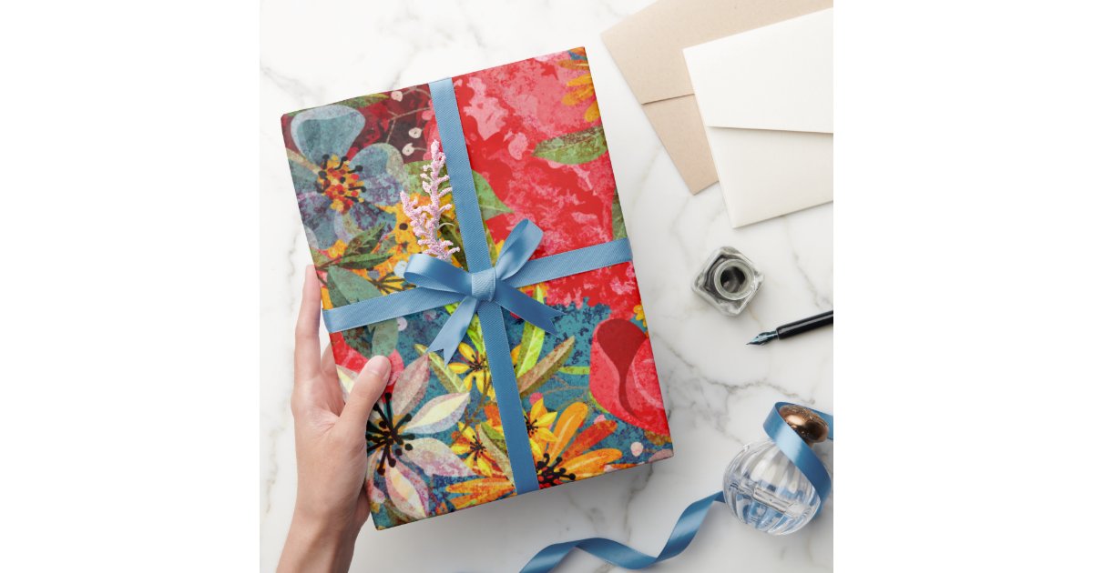 Bright Colourful Large Abstract Floral Pattern Wrapping Paper