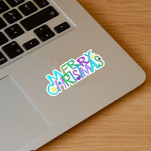 Bright Colourful Merry Christmas Text Stars Sticker
