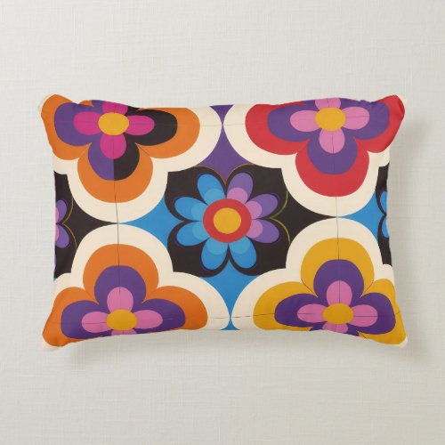 Bright colourful retro vintage abstract floral  accent pillow