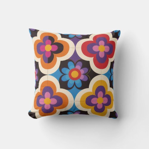 Bright colourful retro vintage abstract floral  throw pillow