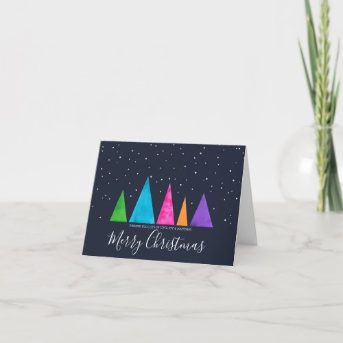Bright Colourful Tree Snow Holiday Christmas Card