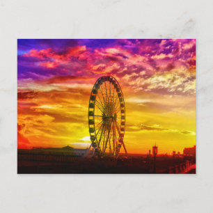 Bright Colours Sunset - Brighton Seafront Wheel Postcard