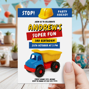 Bright Construction Truck Birthday Invitation