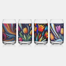 Bright Contemporary Flowers Art Can Glass 