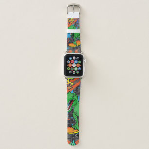 Bright cool seamless pattern with dinosaur on a sk apple watch band