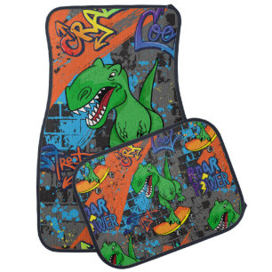 Bright cool seamless pattern with dinosaur on a sk car floor mat