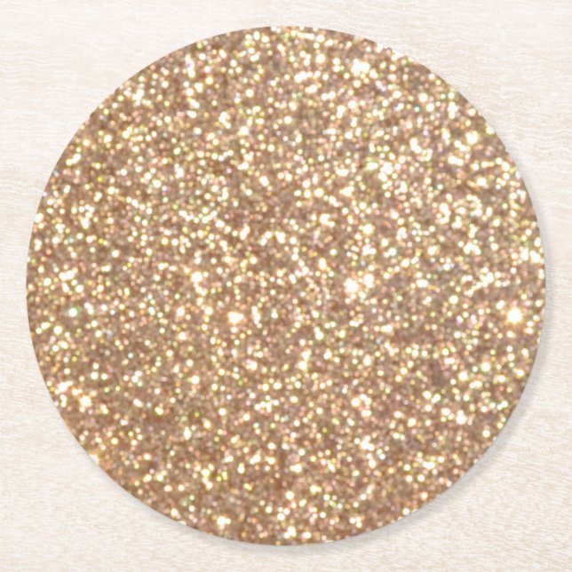 Bright Copper Glitter Sparkles Round Paper Coaster (Front)