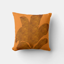 Bright Copper Look Banana Leaves Throw Pillow
