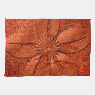 Bright Copper Look Textured Flower Kitchen Towel