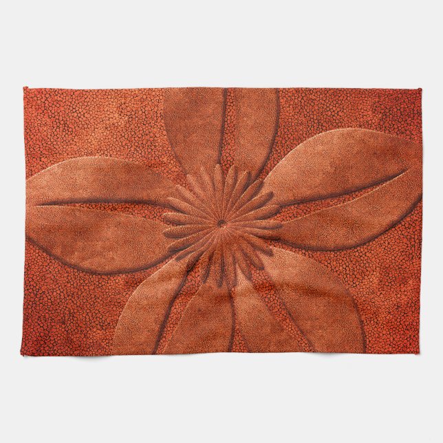 Bright Copper Look Textured Flower Kitchen Towel (Horizontal)