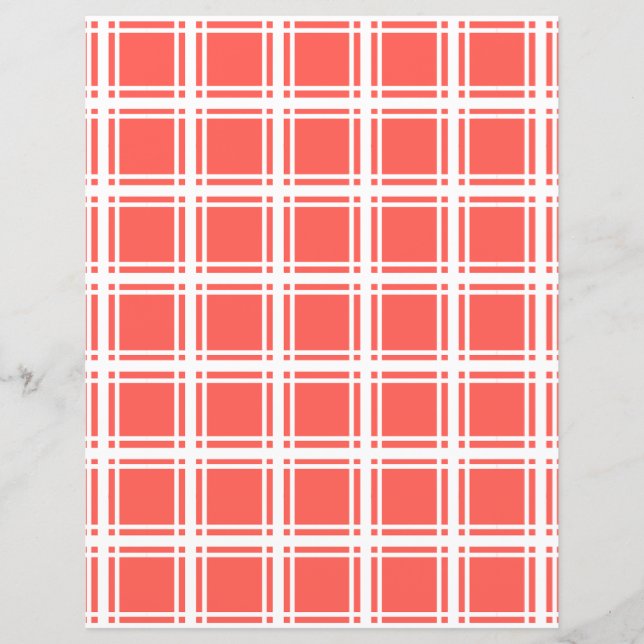 Bright Coral and White Plaid Craft Paper (Front)