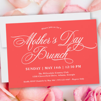 Bright Coral Calligraphy Mother's Day Brunch Invitation by DP_Holidays at Zazzle