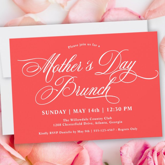 Bright Coral Calligraphy Mother's Day Brunch Invitation (Creator Uploaded)
