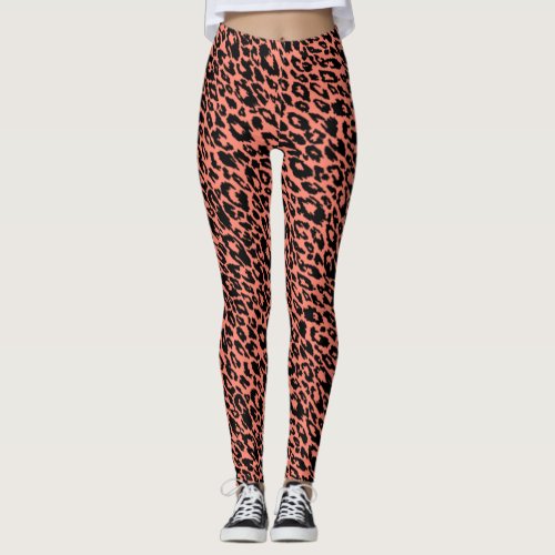 Bright Coral Leopard Leggings