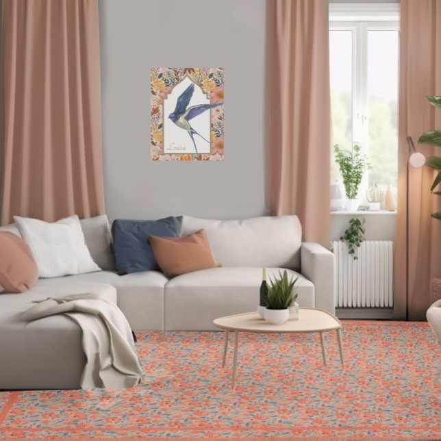 Bright Coral Navy Poppy Floral  Rug (Creator Uploaded)