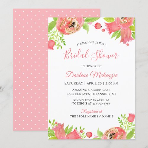 Bright Coral Pink Floral Garden Bridal Shower Card