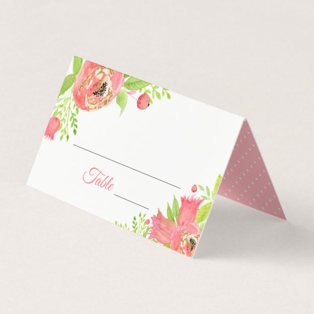 Bright Coral Pink Floral Garden Wedding Place Card
