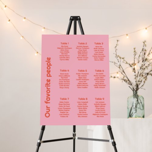 Bright Coral  Pink Modern Wedding Guest List Foam Board