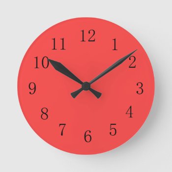 Bright Coral Red Kitchen Wall Clock by Red_Clocks at Zazzle