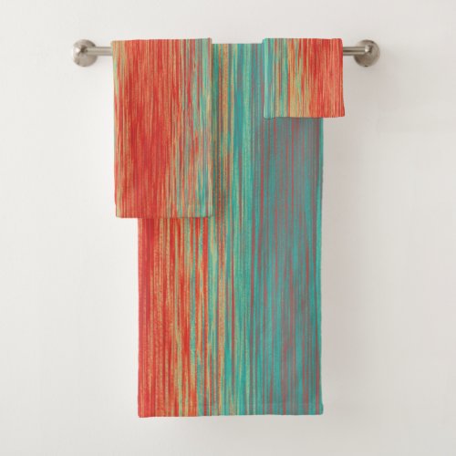 Bright Coral Red Turquoise Abstract Bath Towel Set