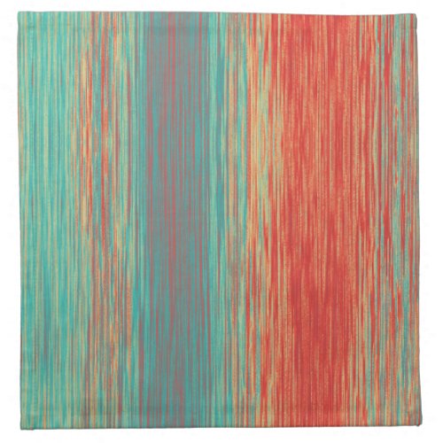 Bright Coral Red Turquoise Green Blended Lines Cloth Napkin
