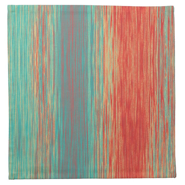 Bright Coral Red Turquoise Green Blended Lines Cloth Napkin (Front)