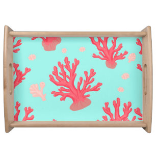 Bright Coral Teal Ocean Simple Nautical Summer Serving Tray