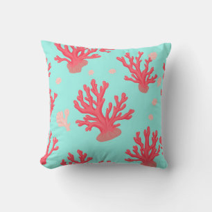 Bright Coral Teal Ocean Simple Nautical Summer Throw Pillow