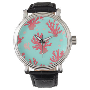 Bright Coral Teal Ocean Simple Nautical Summer Watch