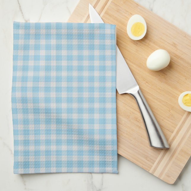 Bright Cornflower Blue Gingham Check Kitchen Towel (Quarter Fold)