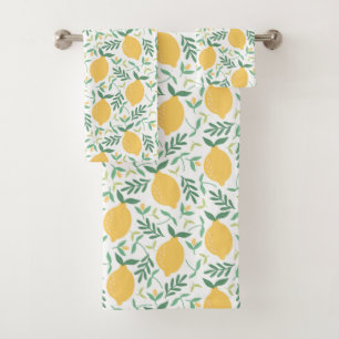 Bright Country Farm Yellow & Green Lemon Pattern Bath Towel Set