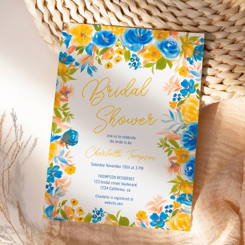 Bright country wild flowers script bridal shower invitation