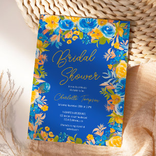 Bright country wild flowers script bridal shower invitation