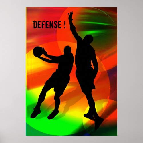 Bright Court Lights and Basketball Duo Poster