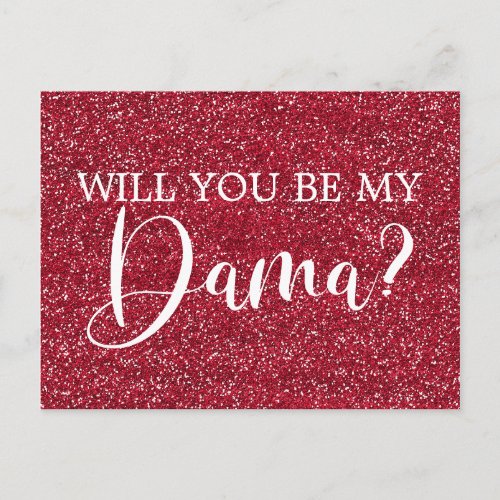 Bright Cranberry Glitter Quinceanera Dama Proposal Invitation Postcard