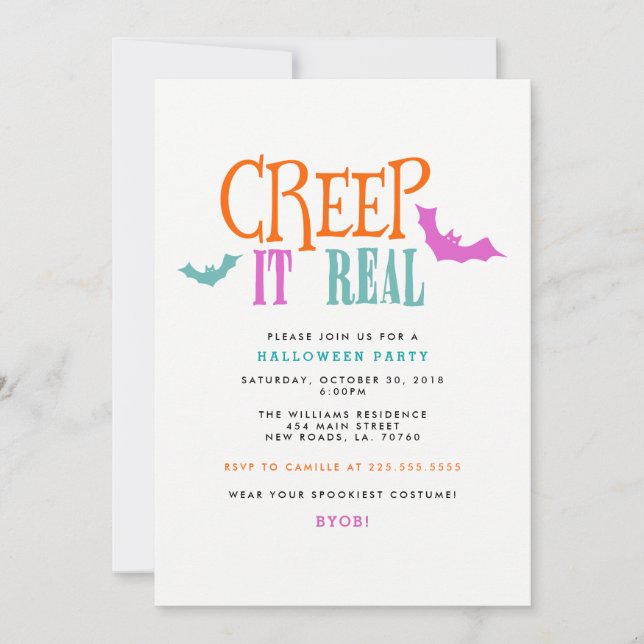 Bright Creep It Real Halloween Party Invitation (Front)