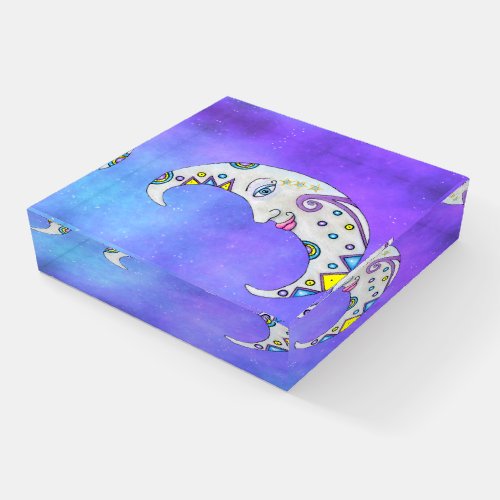 Bright Crescent Moon Pretty Face Abstract Markings Paperweight
