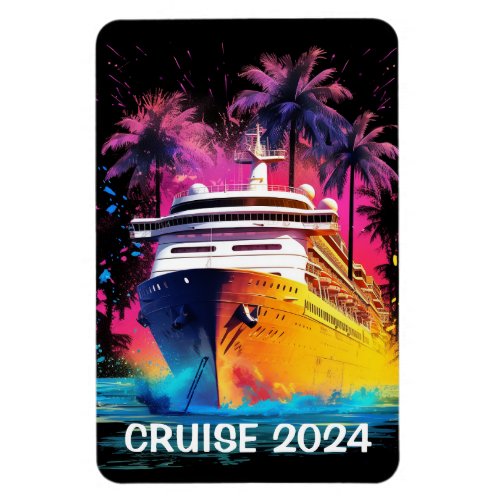 Bright Cruise Ship with Palm Trees Magnet