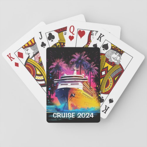 Bright Cruise Ship with Palm Trees Playing Cards