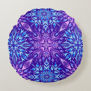 Bright crystal snowflakes ornament   round pillow