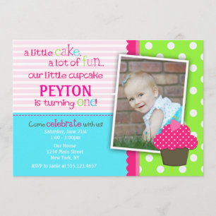 Bright Cupcake 1st Birthday Party Invitation